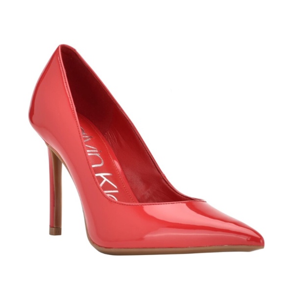 Calvin Klein Women_s Kamara Patent Heels Pointy Toe Crimson - Picture 1 of 1